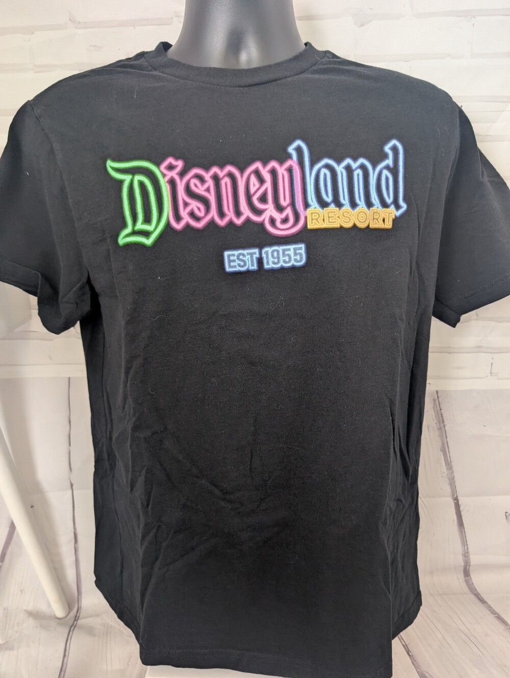 Disney Black T-Shirt with Neon Multicolor Disneyland Logo